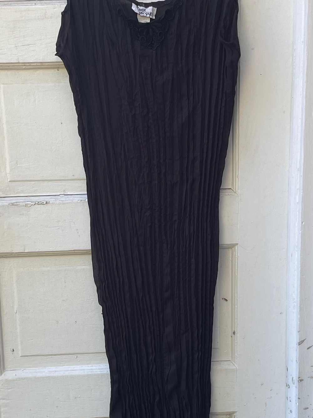 Cher Jacque Black Crinkle Maxi Dress Lace Hem One Size Y2K Boho